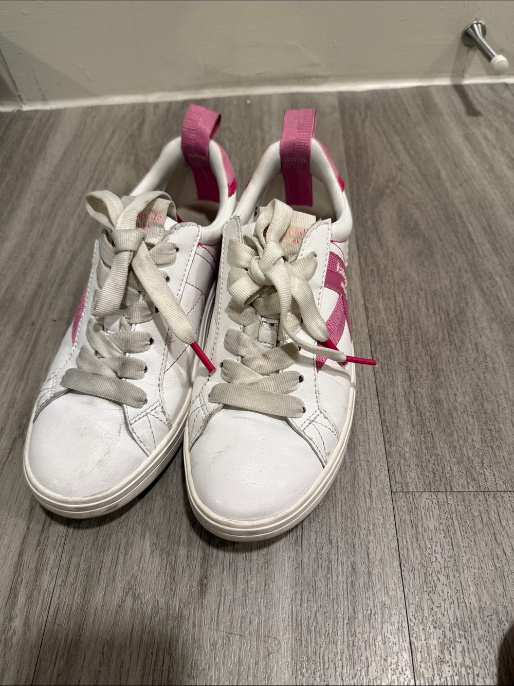 Kate Spade White & Pink Casual Lace-Up Sneakers